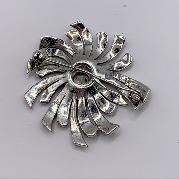 800 silver and marcasite vintage abstract swirled flower brooch pin - Picture 9 of 13